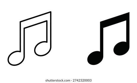Musical note icons, one single outline and one solid black eighth note, representing music and melody.