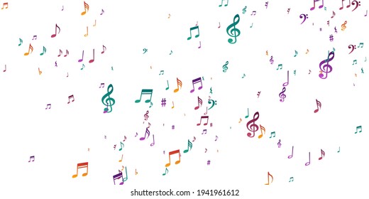 Symbole für Musikalische Notizen, Vektorhintergrund. Symphonische Notenelemente wirbeln. Klassisches Musikmuster. Moderne Notensymbole mit flachen Zeichen. Album Cover Grafikdesign.