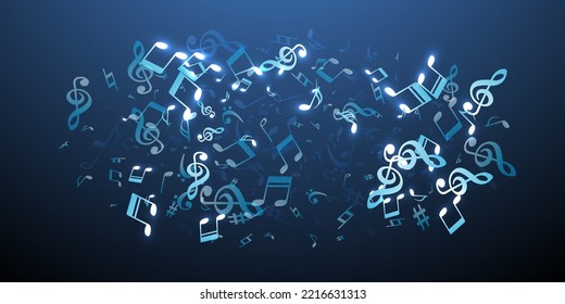 Musical Note Icons Vector Backdrop. Melody Recording Signs Burst. Pop Music Concept. Funky Note Icons Signs With Flat. Concert Poster Backdrop.