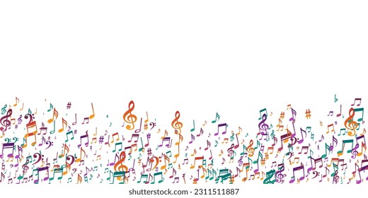 Musical note icons vector backdrop. Melody recording elements swirling. Party music wallpaper. Grunge note icons elements with pause. Album cover background.