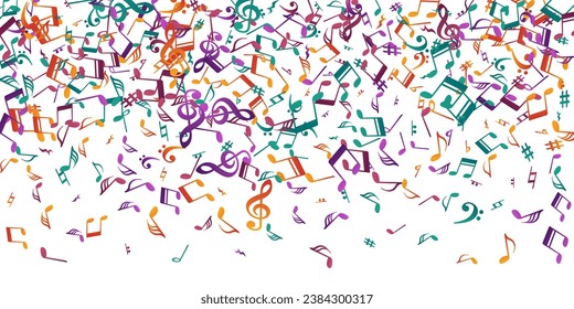 Musical note icons vector backdrop. Song notation signs burst. Disco music illustration. Doodle note icons signs with pause. Album cover background.