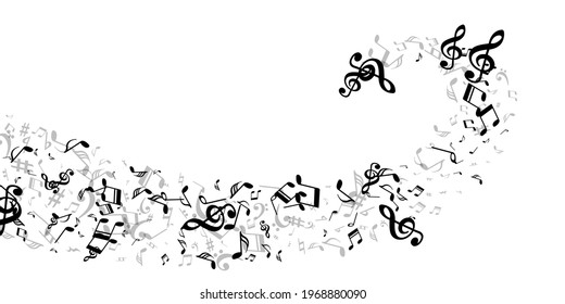 Musical note icons vector background. Song notation signs scatter. Nightclub music pattern. Funky note icons silhouettes with pause. Party flyer background.