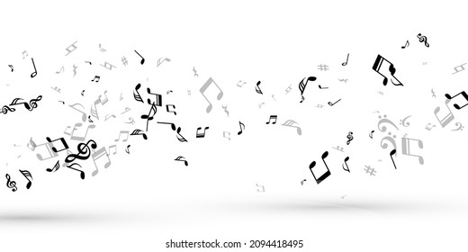 Musical note icons vector background. Symphony notation signs placer. Nightclub music concept. Isolated note icons silhouettes with treble clef. Concert poster background.