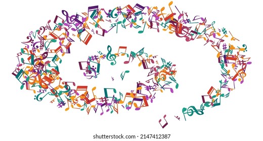 Musical note icons vector background. Symphony notation signs explosion. Dance music pattern. Retro note icons signs with bass clef. Album cover backdrop.