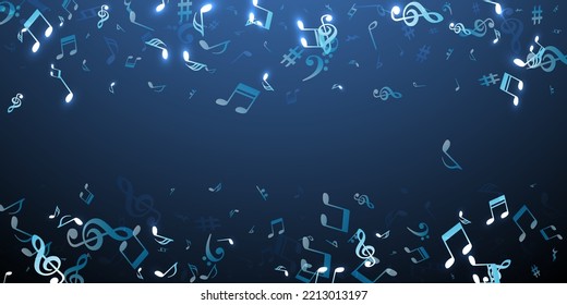 Musical note icons vector background. Symphony notation elements explosion. Disco music pattern. Grunge note icons signs with bass clef. Party flyer background.