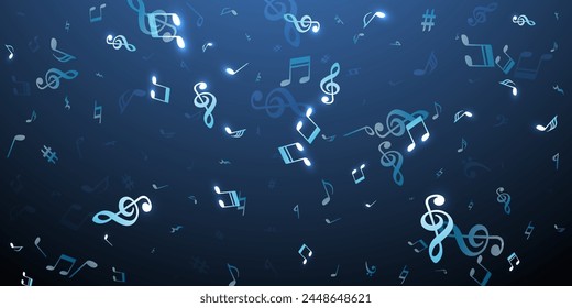 Musical note icons vector background. Sound composition signs swirling. Nightclub music concept. Doodle note icons signs with treble clef. Birthday card graphic design.