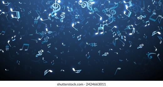 Musical note icons vector design. Audio recording signs scatter. Nightclub music wallpaper. Creative note icons silhouettes with sharp. Concert poster background.