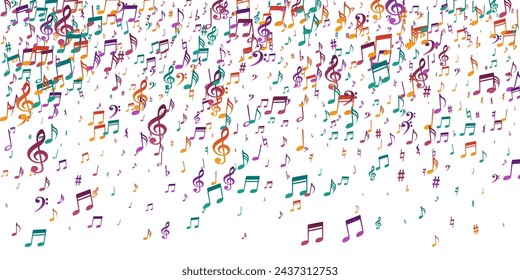 Musical note icons vector design. Melody recording elements scatter. Radio music illustration. Vintage note icons silhouettes with pause. Banner backdrop.