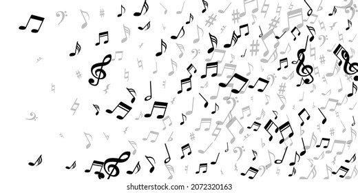 Iconos de notas musicales ilustraciones vectoriales. Explosión de elementos de notación melódica. Ilustración musical de discoteca. Siluetas de iconos de notas abstractas con planos. Diseño gráfico de póster de conciertos.
