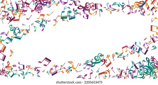 Iconos de notas musicales ilustraciones vectoriales. Señales de composición sonora girando. Patrón musical del festival. Iconos de notas abstractas con signos planos. Fondo de la tarjeta de cumpleaños.