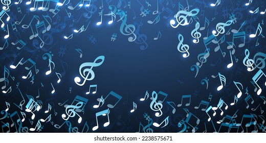 Musical note icons vector illustration. Song notation elements explosion. Jazz music concept. Modern note icons elements with sharp. Birthday card backdrop.