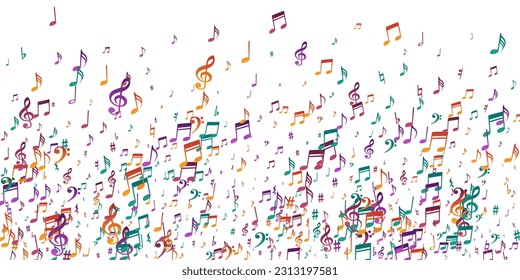 Musical note icons vector illustration. Melody notation signs explosion. Jazz music wallpaper. Modern note icons silhouettes with bass clef. Birthday card background.