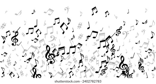 Musical note icons vector illustration. Song notation elements swirling. Digital music wallpaper. Retro note icons signs with sharp. Concert poster background.