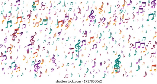 Musical note icons vector pattern. Symphony notation elements swirling. Classic music concept. Creative note icons silhouettes with treble clef. Album cover background.