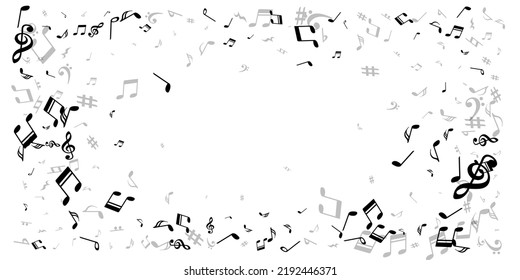 Musical note icons vector wallpaper. Melody recording elements burst. Classic music concept. Funky note icons elements with bass clef. Party flyer background.