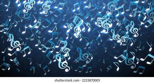 Musical note icons vector wallpaper. Song notation elements swirling. Classic music illustration. Funky note icons signs with treble clef. Banner graphic design.