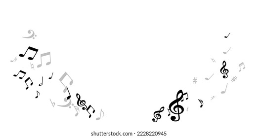 Papel de pantalla de iconos de notas musicales. Dispersión de elementos de notación melódica. Ilustración musical de discoteca. Iconos de notas de garabato con signos planos. Diseño gráfico de tarjetas de cumpleaños.