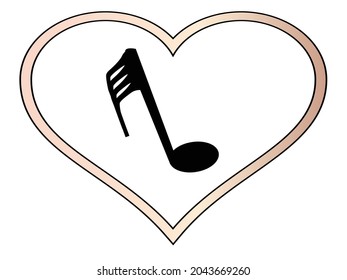 A musical note inset into a isolated pink heart.