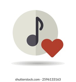 Musical note isolated icon, music icon with heart sign. Like music icon. Musical note icon and favorite, like, love, care symbol