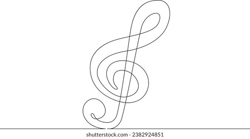 Musical note key. Musical symbol. One continuous line drawing. Linear. Hand drawn, white background.