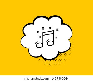 Musical note line icon. Comic speech bubble. Music sign. Yellow background with chat bubble. Musical note icon. Colorful banner. Vector