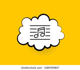 Musical note line icon. Comic speech bubble. Music sign. Yellow background with chat bubble. Musical note icon. Colorful banner. Vector