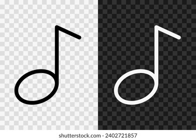 Musical note line icon, high quality vector editable stroke symbol. Musical note outline sign isolated on dark and light transparent background.