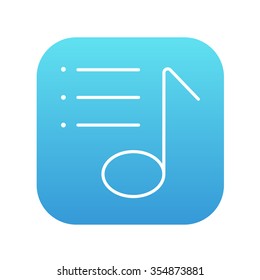 Icono de la línea de notas musicales para web, móvil e infografía. Icono de blanco vector en el cuadrado de gradiente azul con esquinas redondeadas aisladas en fondo blanco.