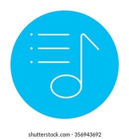 Musical note line icon for web, mobile and infographics. Vector white icon on the light blue circle isolated on white background.