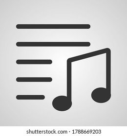 Musical note with lines. Music Icon in trendy flat style isolated on grey background. Note symbol