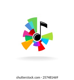 Musical note logo with colorful sectors centered burst