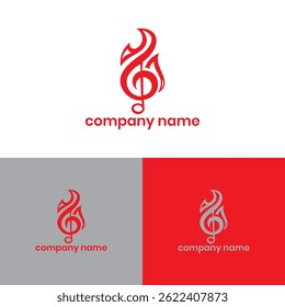 musical note logo and fire icon vector