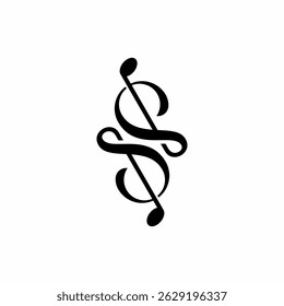 Musical note logo Modern letter S featuring a unique, elegant and minimalist design. The letter S merges with the musical note, symbolizing harmony and creativity.