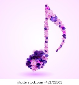 Musical note made of flowers of lilac. 