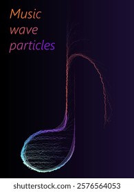Musical note made using glowing particles of different colors background design. Vector illustration