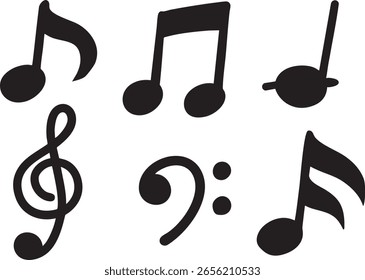 Musical Note, Melody, treble clef, bass clef, Simple Icon Set
