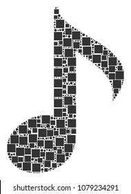Musical Note mosaic icon of squares and circle particles in variable sizes. Vector objects are grouped into musical note collage design concept.