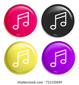 Musical note multi color glossy badge icon set. Realistic shiny badge icon or logo mockup