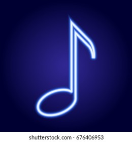 Musical note neon blue glowing of vector illustration