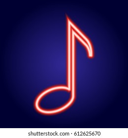 Musical note neon red glowing of vector illustration