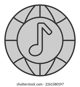Musical note on the background of the globe - icon, illustration on white background, grey style