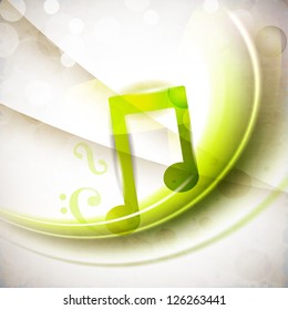 Musical note on grungy retro background.