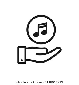 Musikalische Note auf der Hand Symbol Linie Stil einzeln. Vektorgrafik