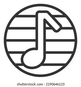 Musical note on a letter, musical notation - icon, illustration on white background, outline style