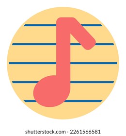 Musical note on a letter, musical notation - icon, illustration on white background, flat color style