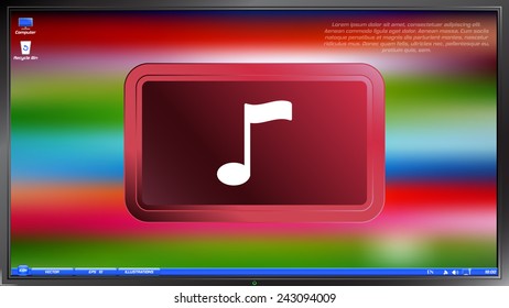 Musical note on the screen monitor. Made vector illustration