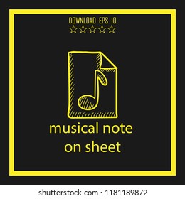 musical note on sheet sketch vector icon