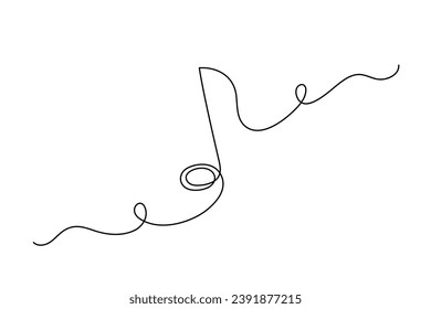 Musical note one line art, hand drawn continuous contour. Artistic creative concept, minimalist template design. Editable stroke. Isolated. Vector illustration