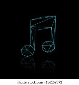 Musical note outline abstraction. Polygonal geometric symbol.