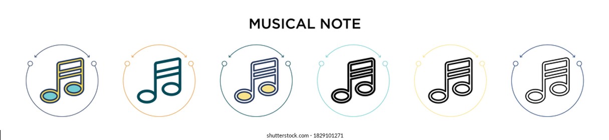 Musical note outline icon in filled, thin line, outline and stroke style. Vector illustration of two colored and black musical note outline vector icons designs can be used for mobile, ui, web